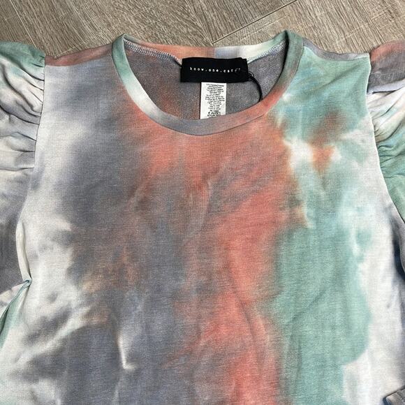 NWT KNOW ONE CARES Tie Dye Long Puff Sleeve Sweatshirt Women’s Size Small - Picture 5 of 8